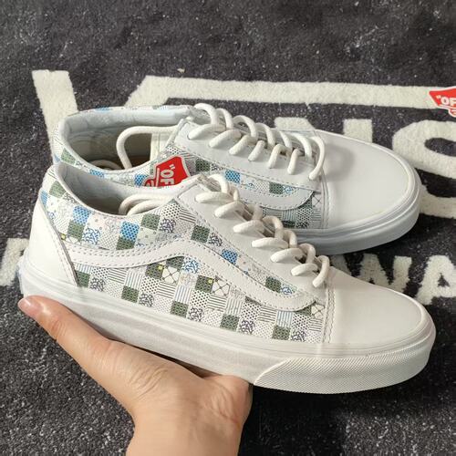 Vans OldSkool彩色格子印花小白鞋清新低帮情侣滑板鞋VN0A38G3MSI