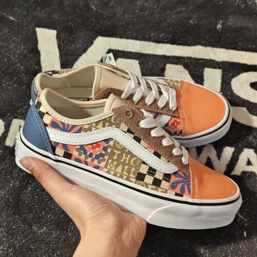  Vans Old Skool拼接花卉橙蓝低帮男女板鞋 VN0A54F4B2X