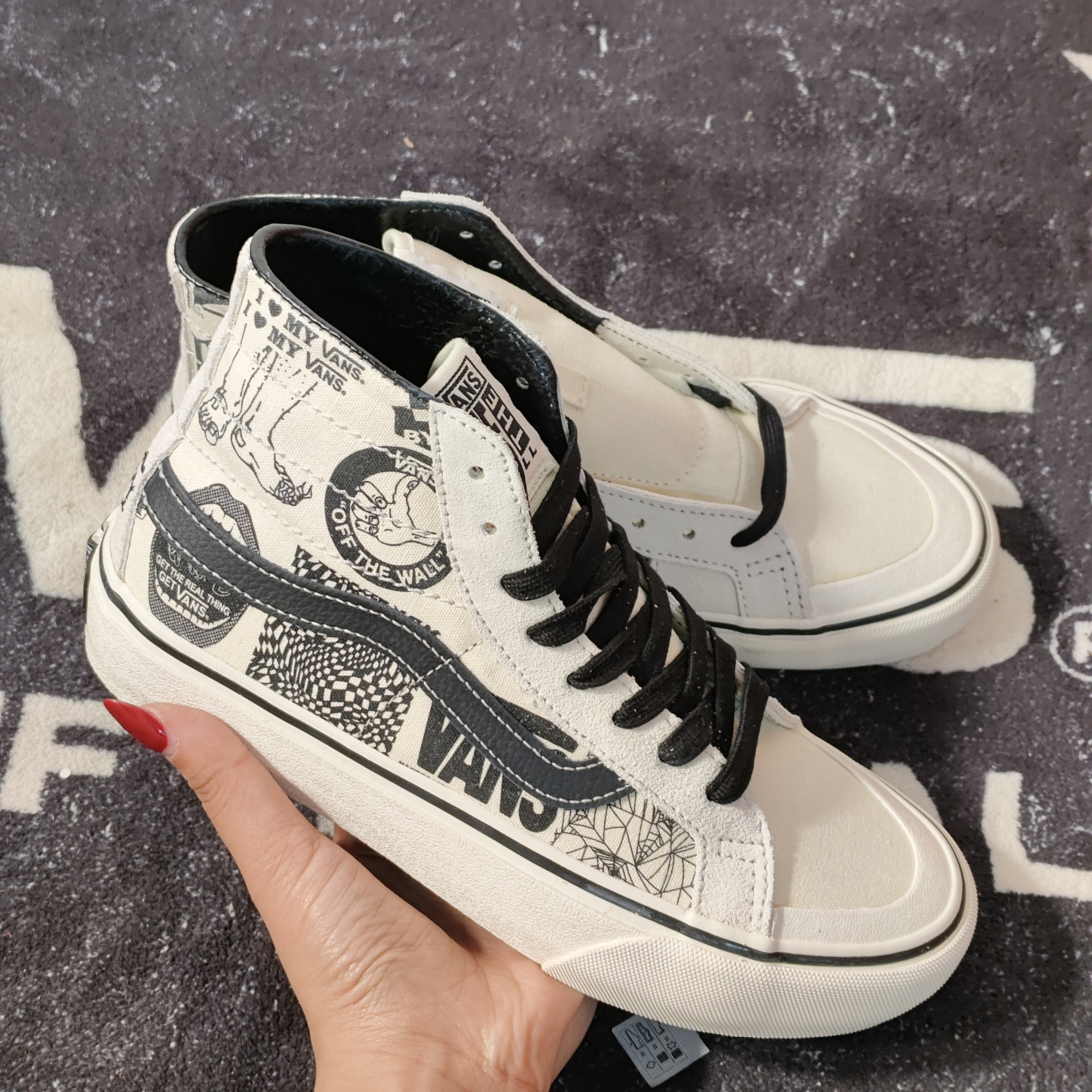 Vans范斯SK8-Hi 138 SF米白涂鸦印花高帮男女休闲板鞋VN0A3MV1XGL