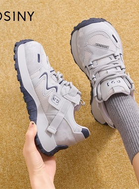 JOSINY新款网面老爹鞋女透气厚底运动休闲鞋系带增高鞋网面鞋女鞋