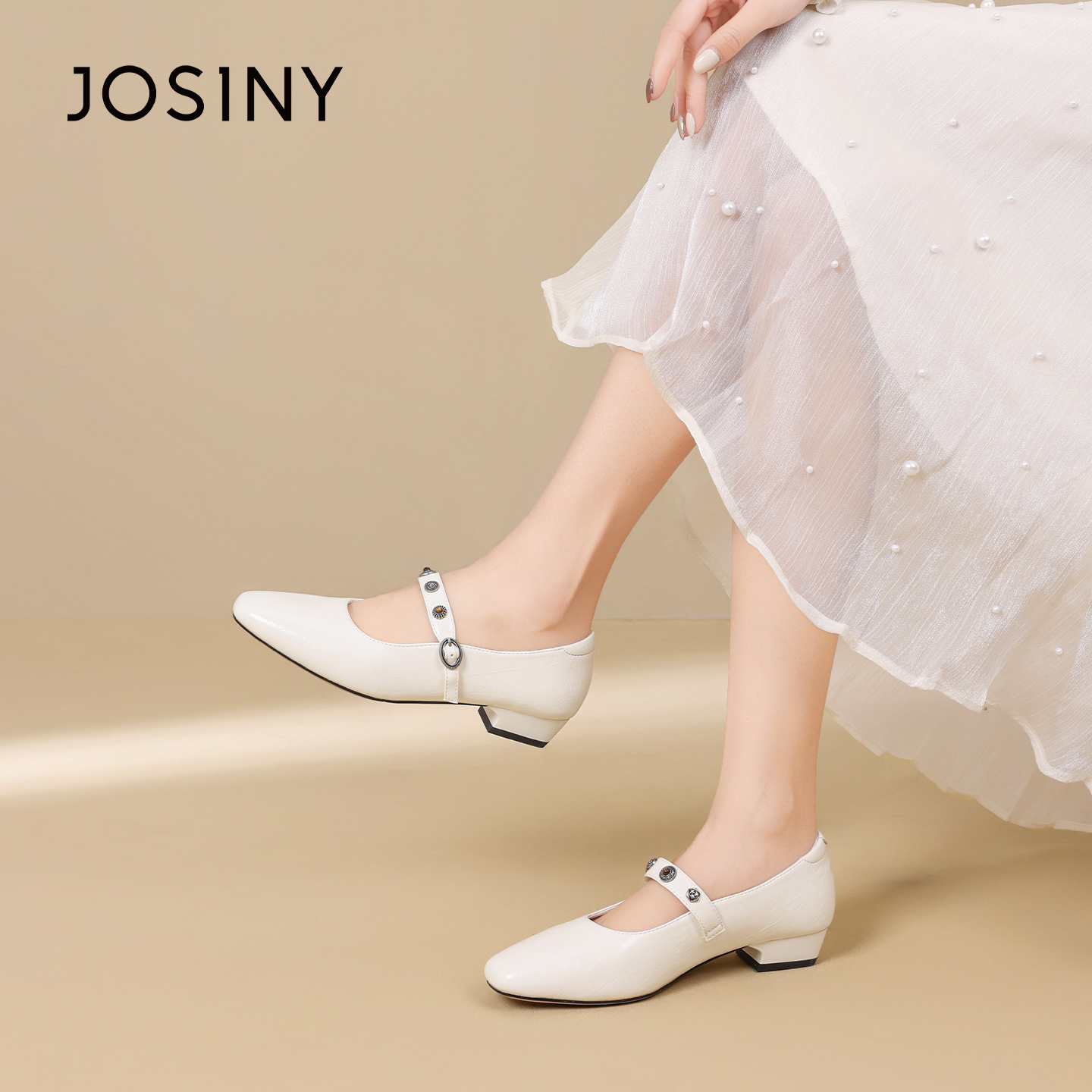 卓诗尼女单鞋一字带浅口玛丽珍鞋