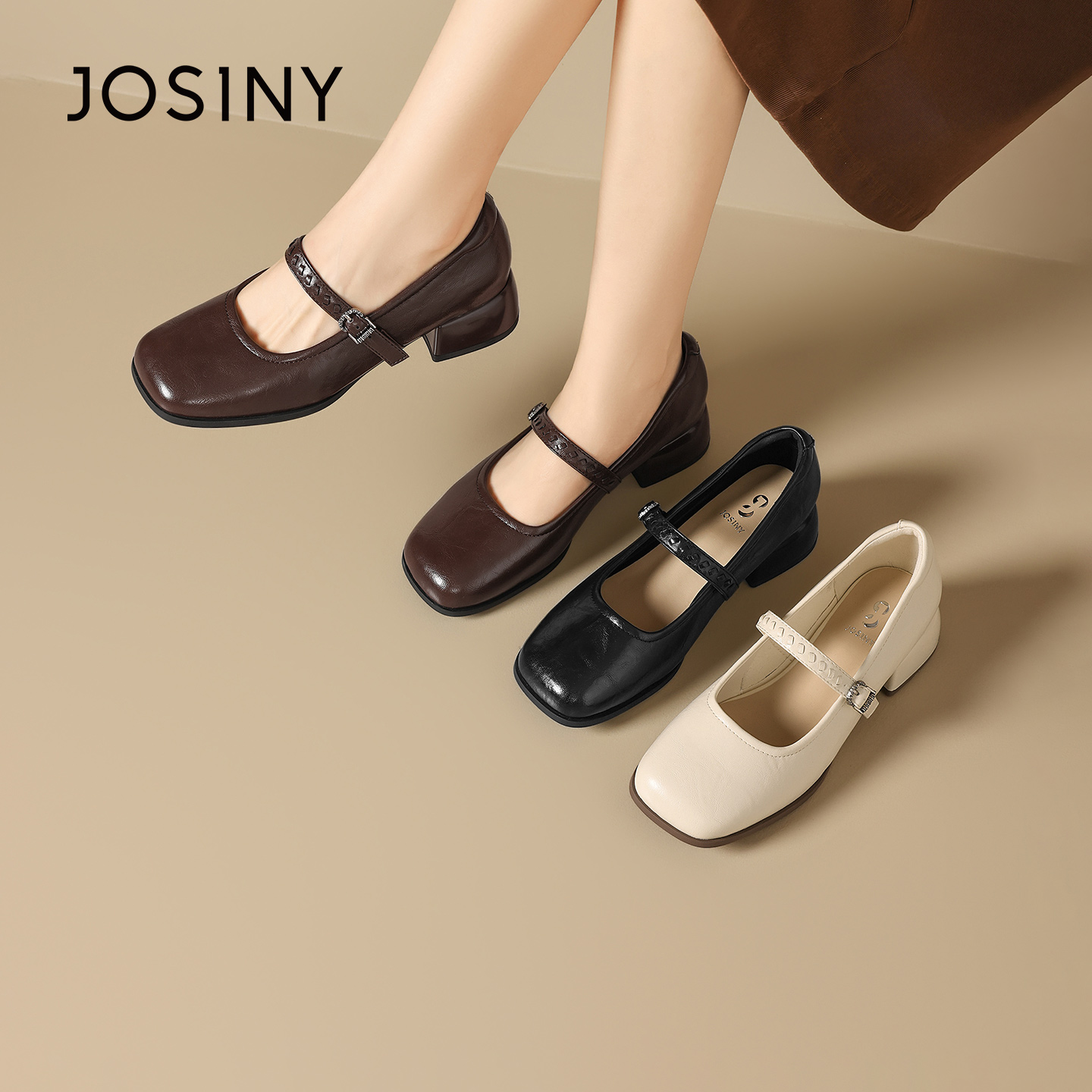 卓诗尼女鞋粗跟浅口单鞋玛丽珍鞋