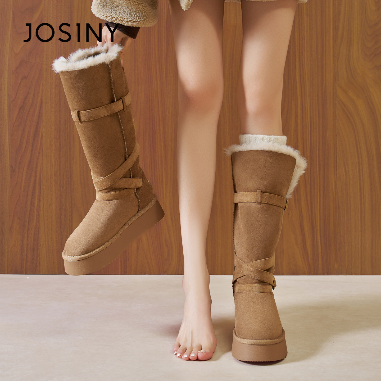 卓诗尼厚底雪地靴女毛毛棉鞋