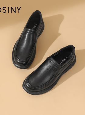卓诗尼乐福鞋男2025年秋冬新款黑色豆豆鞋一脚蹬懒人鞋休闲皮鞋