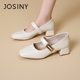 女粗跟一字带扣浅口单鞋 JOSINY春季 通勤 法式 方头玛丽珍鞋 新款 女鞋