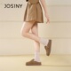 浅棕色单鞋 JOSINY复古厚底勃肯鞋 女百搭一脚蹬休闲鞋 平底中跟圆头