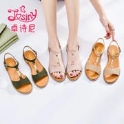 Zhuo Shi Nixia mới dép hở ngón nữ phẳng đáy rhinestone giày sinh viên Hàn Quốc - Sandal