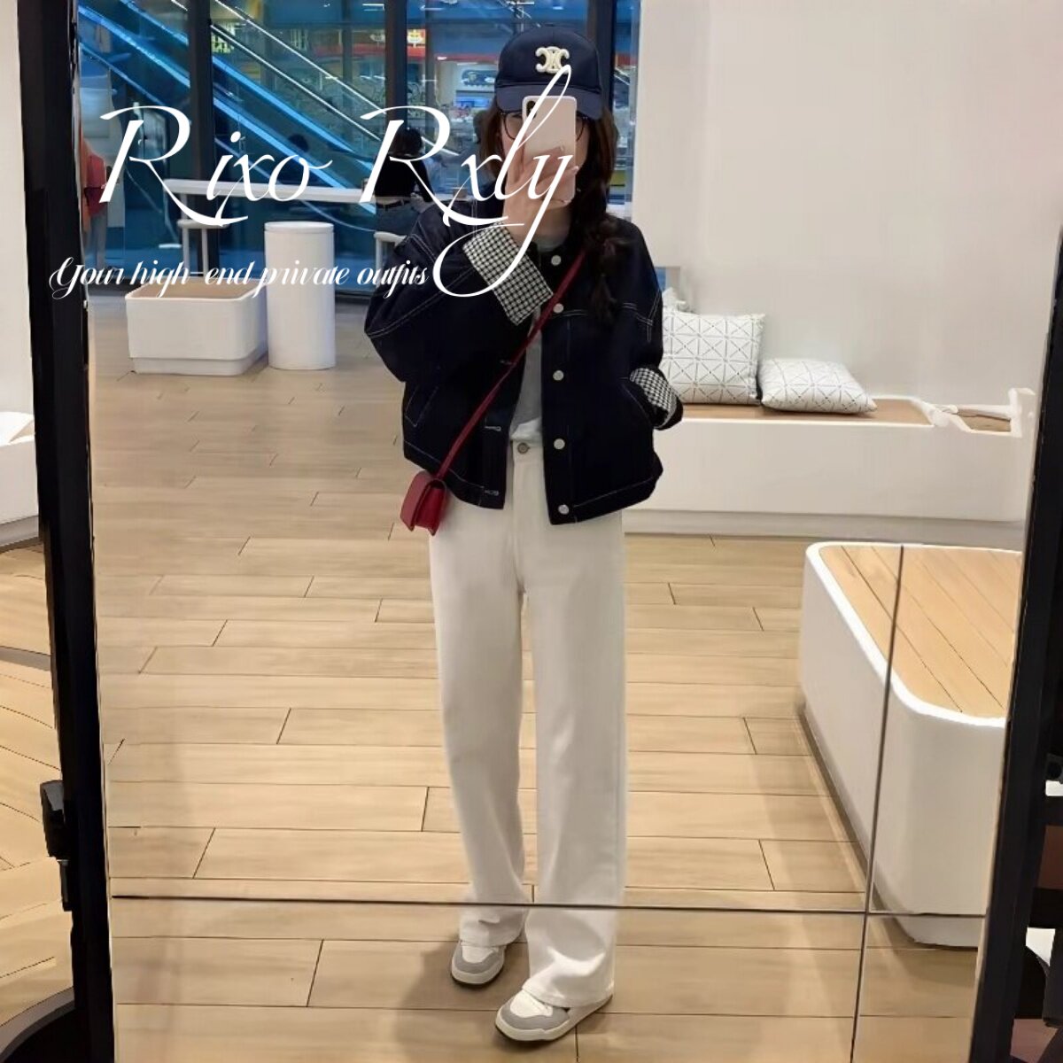 RIXO RXLY长袖牛仔短外套女春秋季POLO领高级感拼接时尚夹克上衣