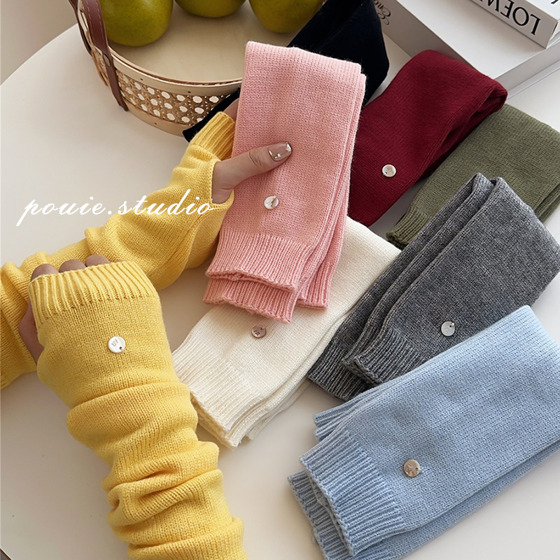 女纯色多巴胺针织袖套保暖护胳膊