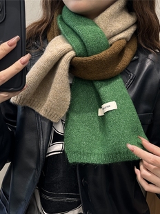韩版ins撞色小围巾女秋冬季护颈可爱保暖针织百搭拼色围脖学生潮