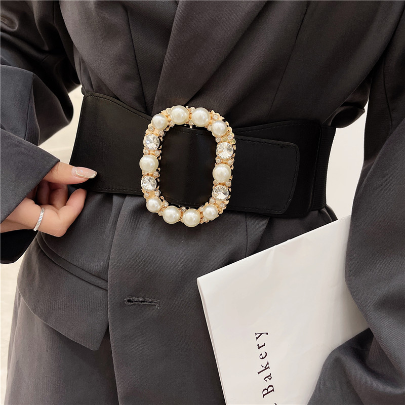珍珠镶钻高级感西装松紧外搭腰带