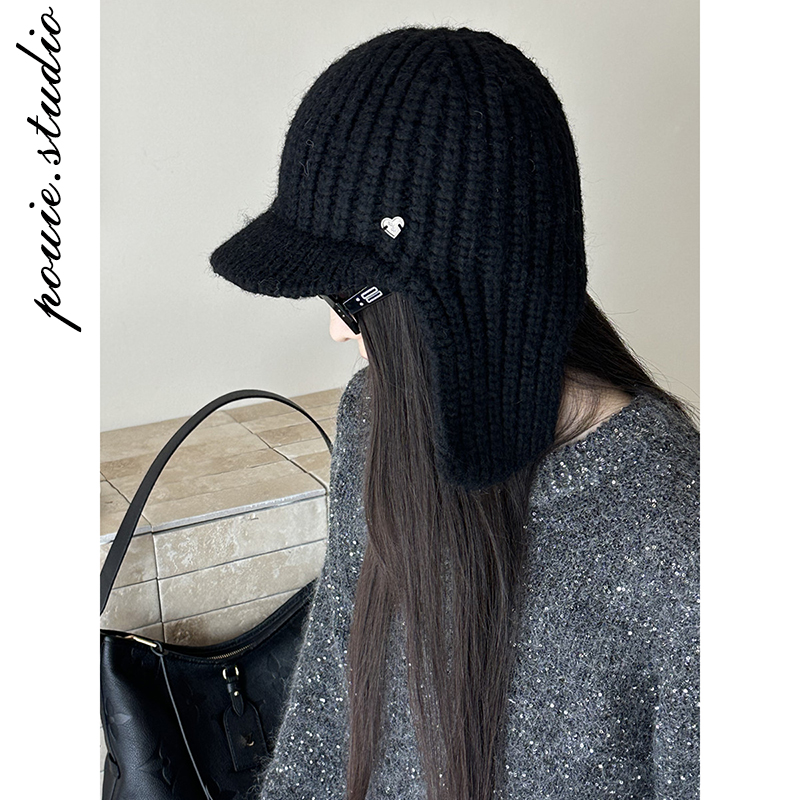 纯色针织毛线飞行帽子护耳雷锋帽