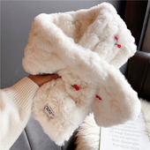 韩版 秋冬季 仿兔毛围巾女加厚保暖毛绒围脖百搭护颈交叉毛领子学生