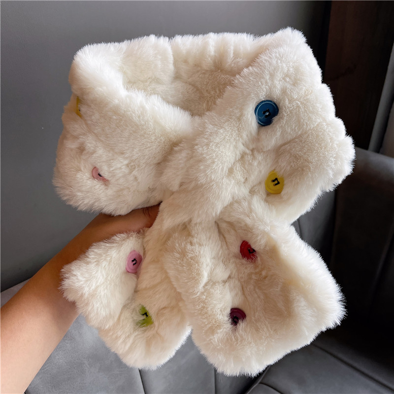 彩色纽扣仿兔毛围巾加厚毛绒围脖