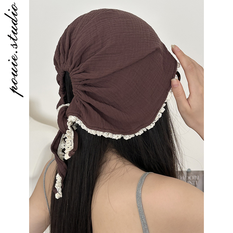 蕾丝花边系带头巾帽子百搭包头帽