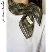 百搭高级感系脖小领巾发带 时尚 2026新款 简约格纹春夏小方巾女韩版
