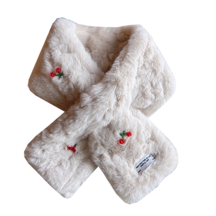 韩版秋冬季仿兔毛围巾女加厚保暖毛绒围脖百搭护颈交叉毛领子学生