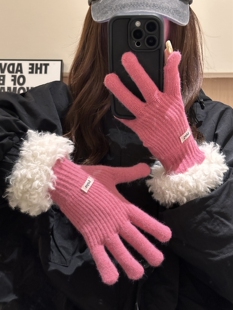 保暖毛圈手套护腕女冬季2025新款韩版加厚毛线针织分指手套可触屏