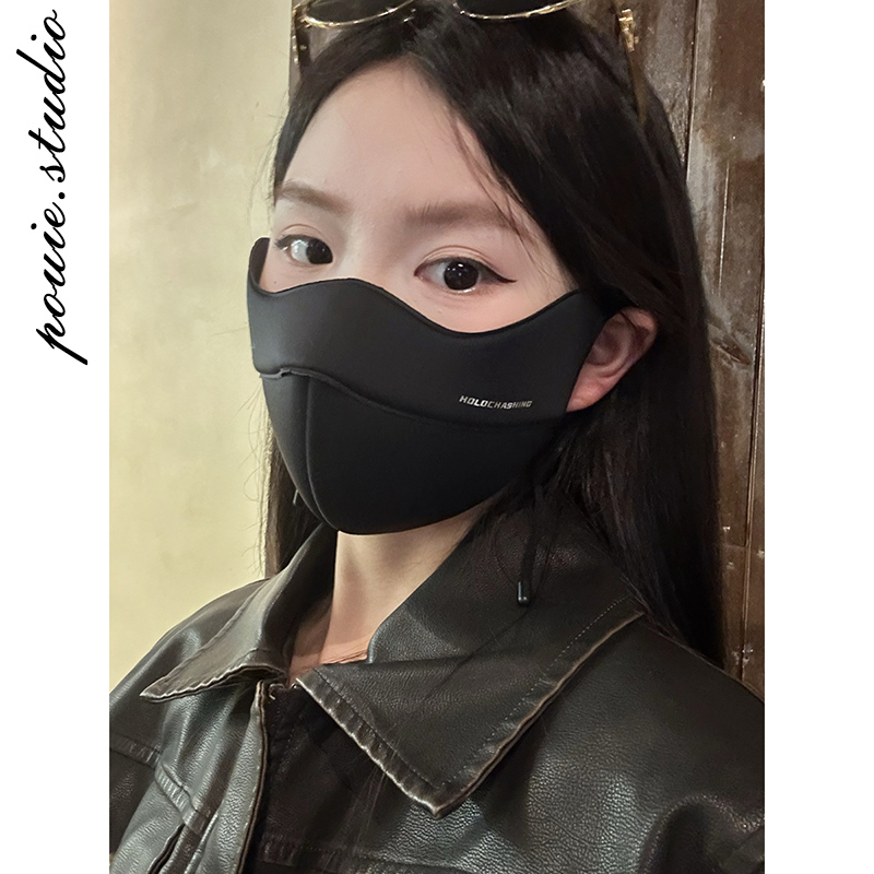 秋冬季新款纯色字母保暖口罩女韩版时尚加厚防寒显脸小护眼角面罩