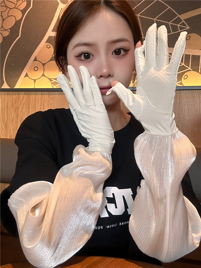 防晒无指触摸手套蕾丝袖女士屏驾驶松遮季阳伞冰臂袖夏冰丝手套