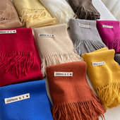 保暖两用时尚 韩版 百搭纯色羊绒新年红色围巾春秋冬季 流苏气质围脖