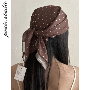 百搭装 时尚 饰领巾头巾发带 新款 文艺复古百搭小波点棉麻方巾女夏季