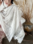 民族风刺绣花朵纱巾夏季 旅游拍照百搭高级感复古防晒披肩围巾 薄款