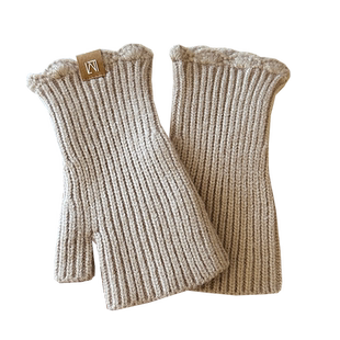 秋冬季纯色花边半指毛线手套女士加厚保暖露指可触屏针织手套学生