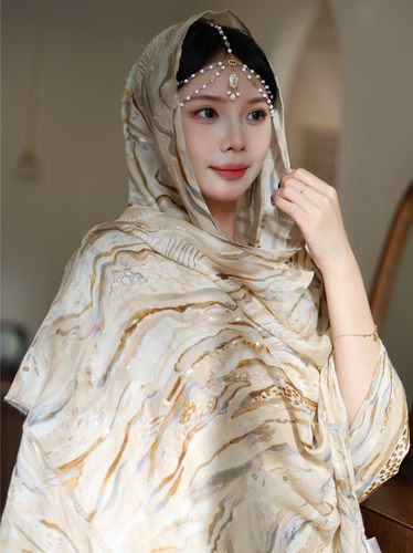 中国风女士烫金棉麻围巾防晒披肩