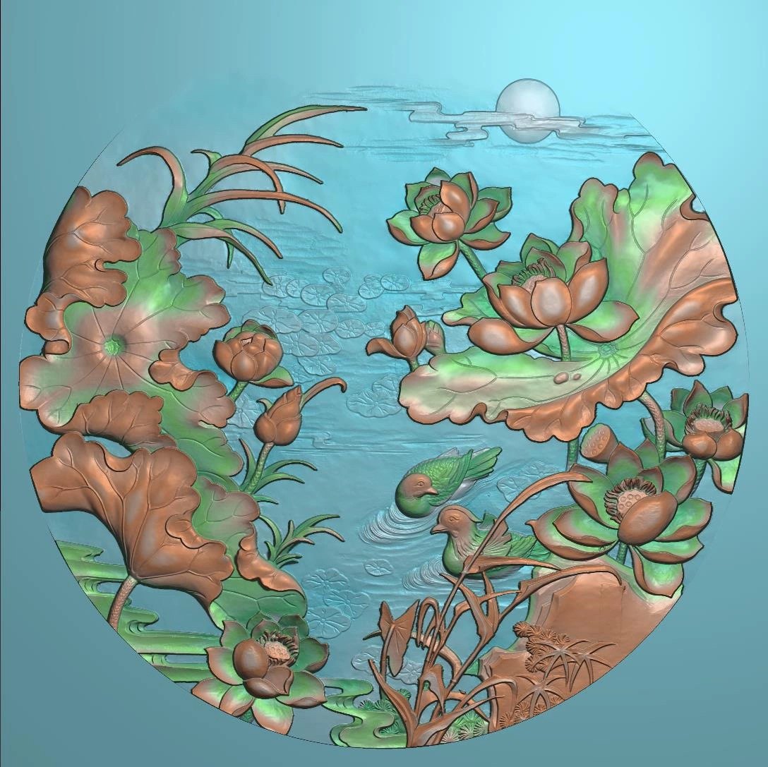 精雕图鸳鸯荷花 圆荷鸳 挂壁东阳木雕工艺品挂件挂屏屏风手工雕刻