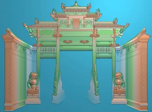精雕图 卢宅牌坊拼合 古建东阳木雕工艺品挂屏手工雕刻扫描精雕图