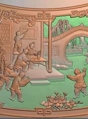 精雕图小孩 精品百子圆台 人物东阳木雕工艺品挂件挂屏屏风手工