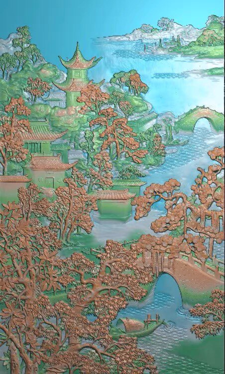 精雕图 山水(深10)房子东阳木雕工艺品挂件挂屏屏风手工雕刻