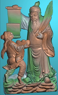 精雕图立水立财顶板天官赐福人物 毛扇厚立财 东阳木雕工艺品挂件