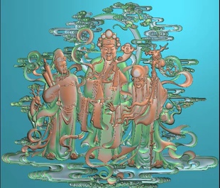 精雕图福禄寿 天官赐福 人物东阳木雕工艺品挂屏手工雕刻扫描精雕