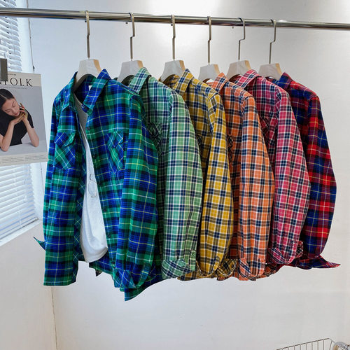 男女装英伦学院冬季纯棉格子衬衫