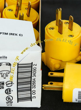 COOPER 5-15P 15A 125V 黄色 全新美标插头 墨西哥产