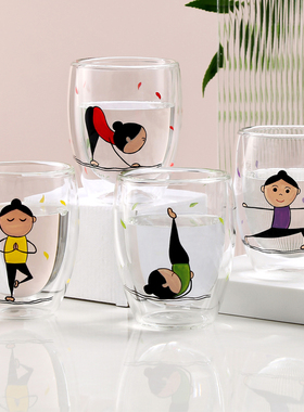 BELY贝璃简约瑜伽双层杯防烫隔热可爱咖啡杯水杯子家用办公室透明