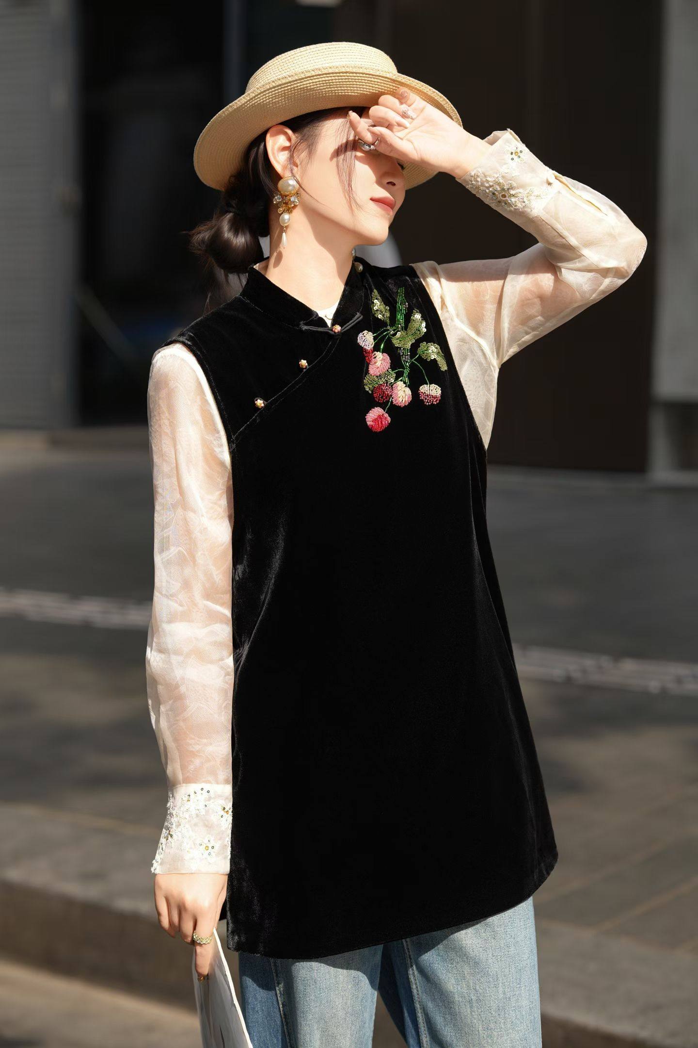 国风马甲女坎肩背心马夹外套长款荔枝大吉大利纯手工法绣真丝丝绒,女装/女士精品,汉服上装,淘宝优惠券,粉丝福利购,淘宝优惠卷