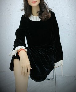 真丝丝绒连衣裙拼接时尚女装时尚显瘦大气遮肉宴会大女主宽松纯色