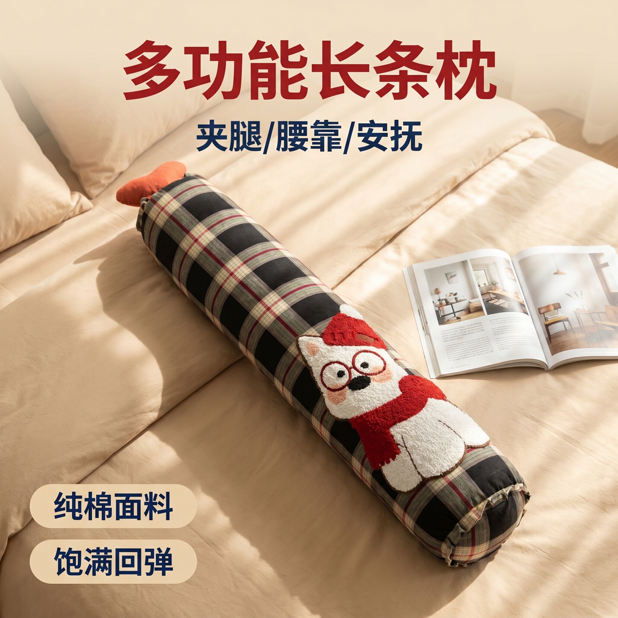 卡通全棉圆柱长条抱枕多功能睡觉夹腿靠枕床头靠垫纯棉四季通用