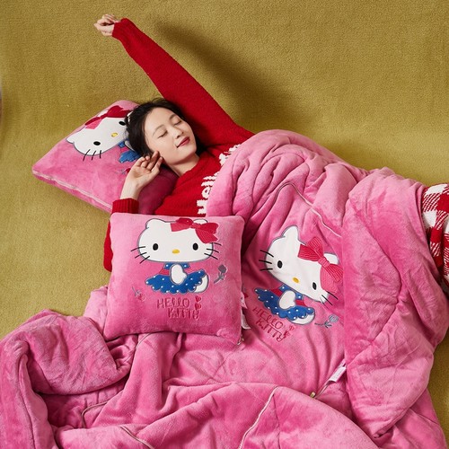 加厚牛奶绒三丽鸥系列多功能车载二合一可折叠抱枕被凯蒂猫午睡