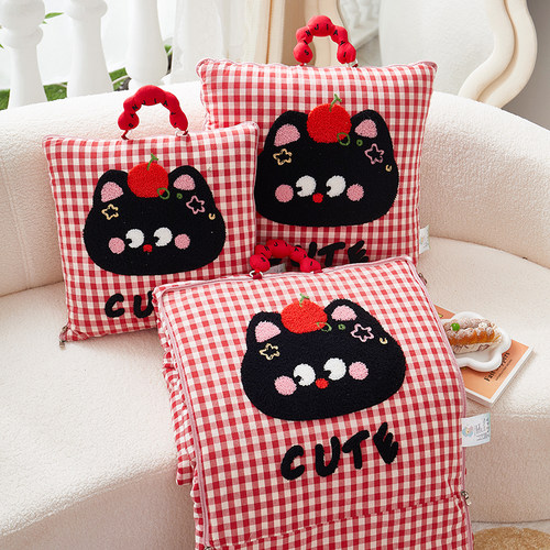 小清新卡通全棉四季款两用夏被车载二合一多功能抱枕被纯棉空调被