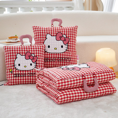 卡通全棉凯蒂猫四季两用夏被车载二合一多功能抱枕被纯棉空调被