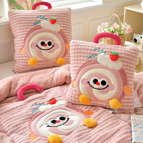 【蛋糕派】立体加厚长绒冬季抱枕被子靠垫沙发汽车午睡枕头多功能