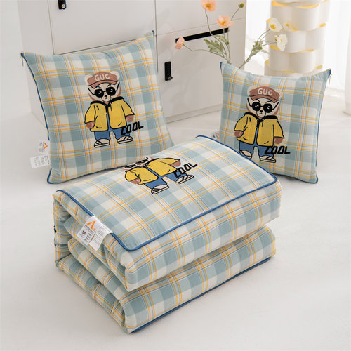 A类纯棉抱枕被子两用全棉水洗棉汽车靠枕折叠空调被多功能夏凉被