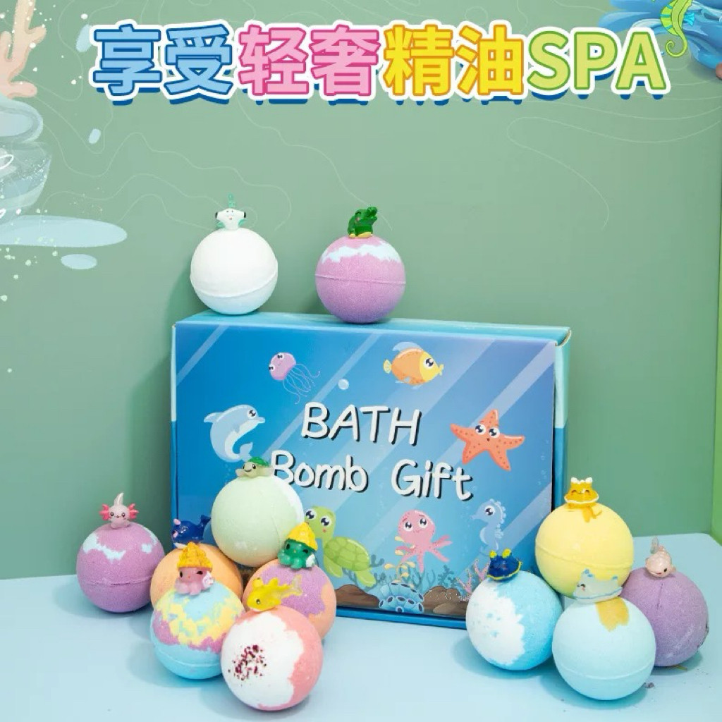 跨境海洋玩具浴盐球60g*12个套盒沐浴泡泡浴球泡澡球海洋礼盒现货