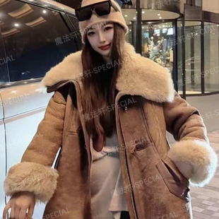 欧洲站潮 天使翅膀 土耳其进口磨砂皮毛一体皮草外套女2025新款