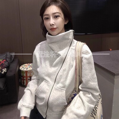 拉链斜襟卫衣外套女2025新款