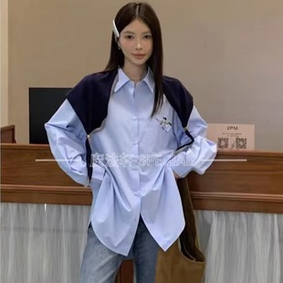 POLO领宽松单排扣上衣欧洲站潮q 女士2025新款 衬衫 长袖 披肩中长款